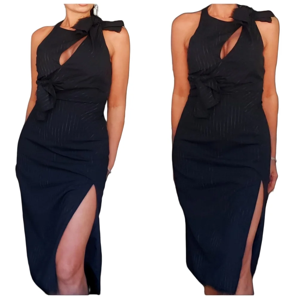 Authentic Versace Runway Pinstripe Cutout Side Slit Asymmetrical Dress - Picture 3 of 11